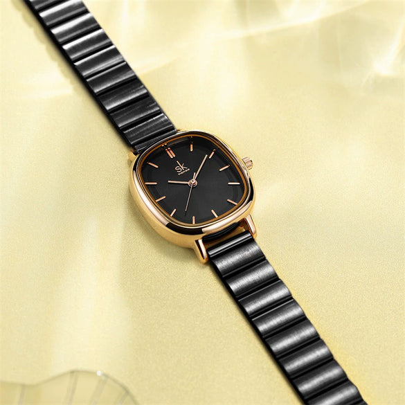 Women's Fashion Simple Light Luxury Alloy And Stainless Steel Quartz Watch With Oval Dial Waterproof