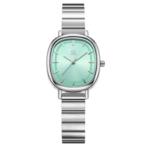 Women's Fashion Simple Light Luxury Alloy And Stainless Steel Quartz Watch With Oval Dial Waterproof