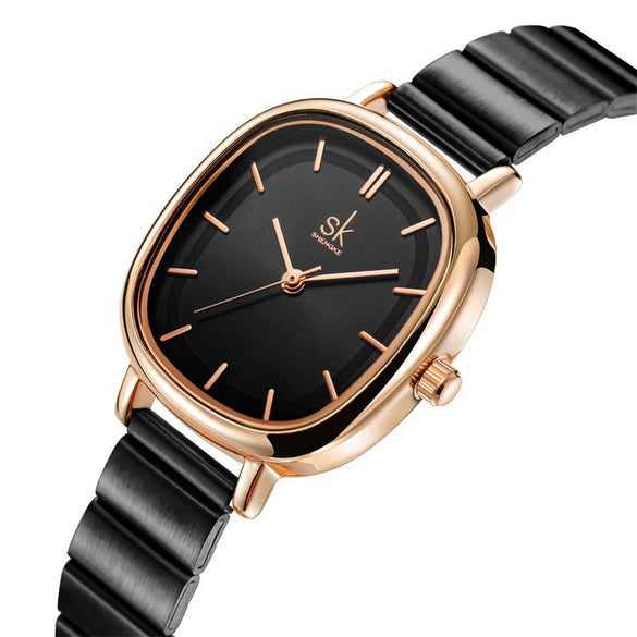 Women's Fashion Simple Light Luxury Alloy And Stainless Steel Quartz Watch With Oval Dial Waterproof
