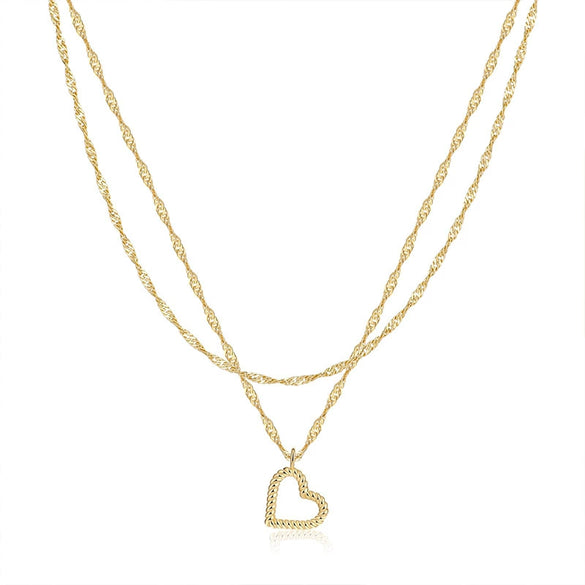 Women's Fashion Simple Light Luxury Temperament Love Double Layer Clavicle Necklace Copper Material Heart Pattern Electroplating Treatment