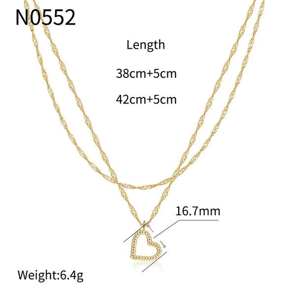 Women's Fashion Simple Light Luxury Temperament Love Double Layer Clavicle Necklace Copper Material Heart Pattern Electroplating Treatment