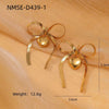 Women's Fashion Simple Pearl Bow Love Shape Titanium Steel Electroplated Earrings