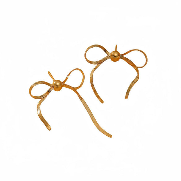 Women's Fashion Simple Pearl Bow Love Shape Titanium Steel Electroplated Earrings