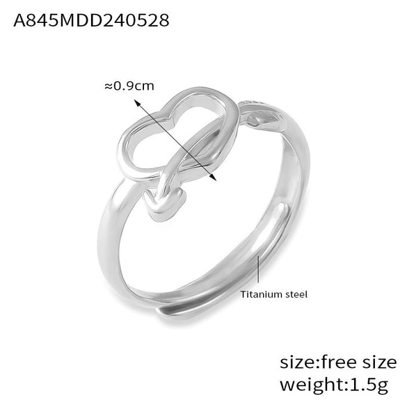 Women's Fashion Simple Personality Love Shape 316L Stainless Steel Gold Plated Open Ring With Heart And Geometric Patterns