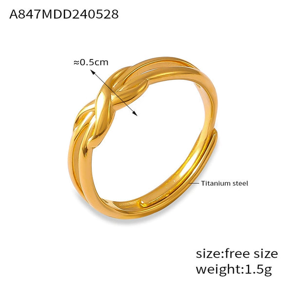 Women's Fashion Simple Personality Love Shape 316L Stainless Steel Gold Plated Open Ring With Heart And Geometric Patterns