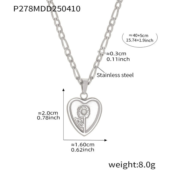 Women's Fashion Simple Stainless Steel And Titanium Steel Heart Pendant Necklace With Geometric Pattern Electroplated 18K Real Gold Light Luxury Style Versatile Accessories