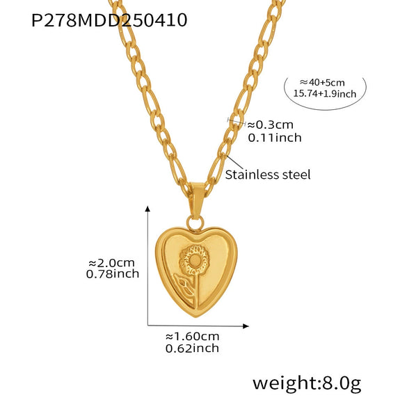 Women's Fashion Simple Stainless Steel And Titanium Steel Heart Pendant Necklace With Geometric Pattern Electroplated 18K Real Gold Light Luxury Style Versatile Accessories