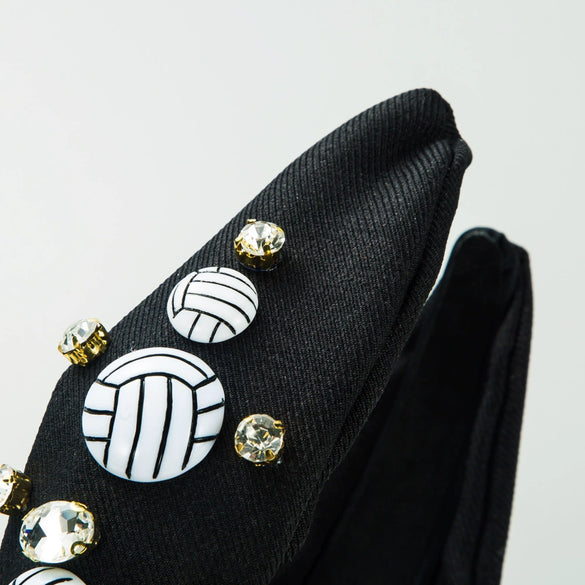 Women's Fashion Sports Style Solid Color Cloth Headband With Diamond Embedded Volleyball Accessories
