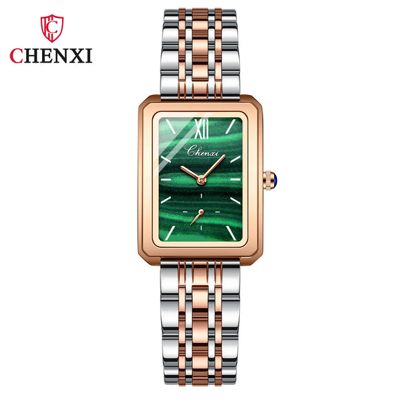 Women's Fashion Square Alloy Case Stainless Steel Band Waterproof Diamond Inlaid Watch