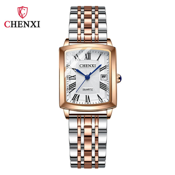 Women's Fashion Square Alloy Case Stainless Steel Band Waterproof Diamond Inlaid Watch