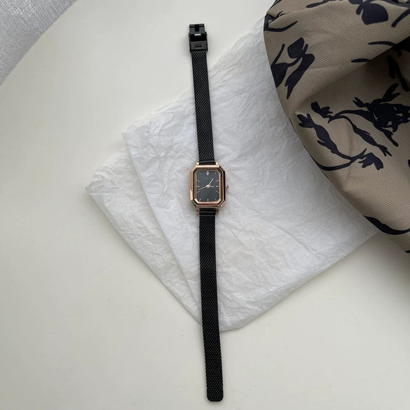 Women's Fashion Square Dial Watch Alloy Case Steel Wire Belt Simple Elegant Leisure Style