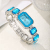 Women's Fashion Square Quartz Watch With Rhinestones Alloy Bracelet Stainless Steel Case And Buckle Pu Strap