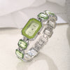 Women's Fashion Square Quartz Watch With Rhinestones Alloy Bracelet Stainless Steel Case And Buckle Pu Strap