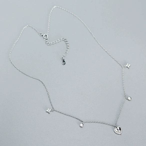 Women's Fashion Stacked Heartshaped Clavicle Necklace S925 Silver Ochain With Electroplating