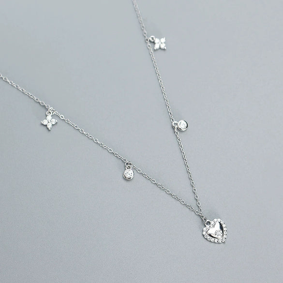 Women's Fashion Stacked Heartshaped Clavicle Necklace S925 Silver Ochain With Electroplating