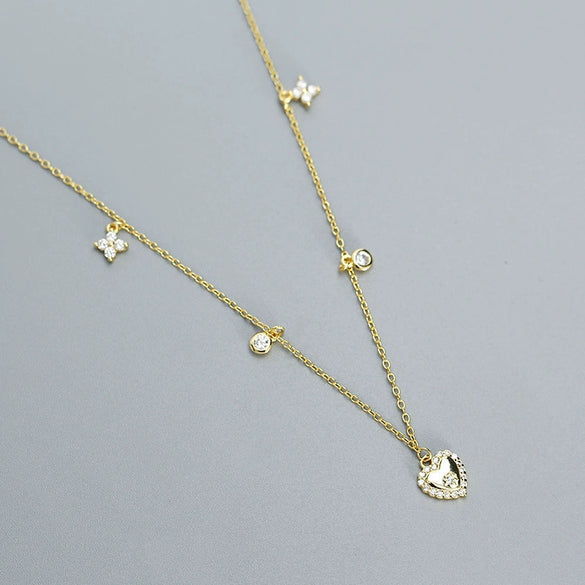 Women's Fashion Stacked Heartshaped Clavicle Necklace S925 Silver Ochain With Electroplating
