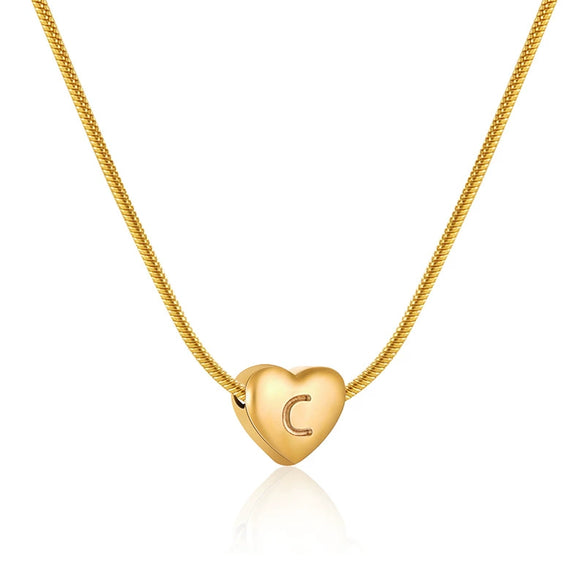 Women's Fashion 316L Stainless Steel And 316L Stainless Steel Heart And Letter Pendant Snake Bone Chain Necklace With Electroplating