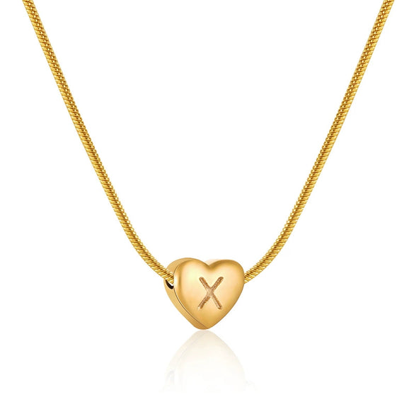 Women's Fashion 316L Stainless Steel And 316L Stainless Steel Heart And Letter Pendant Snake Bone Chain Necklace With Electroplating