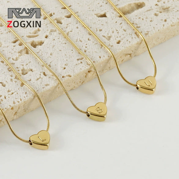 Women's Fashion 316L Stainless Steel And 316L Stainless Steel Heart And Letter Pendant Snake Bone Chain Necklace With Electroplating