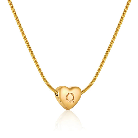 Women's Fashion 316L Stainless Steel And 316L Stainless Steel Heart And Letter Pendant Snake Bone Chain Necklace With Electroplating