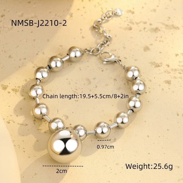 Women's Fashion Stainless Steel Beaded Heart Shaped Geometric Bracelet With 18K Electroplating