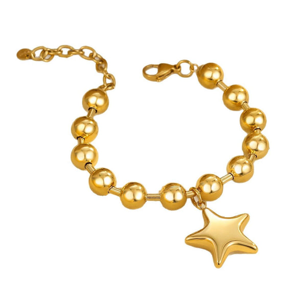 Women's Fashion Stainless Steel Beaded Heart Shaped Geometric Bracelet With 18K Electroplating