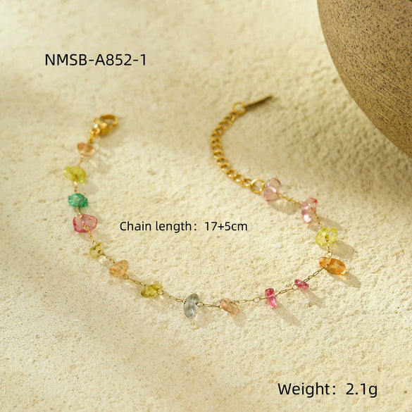 Women's Fashion Stainless Steel Beaded Necklace With Natural Stone And Electroplating Design