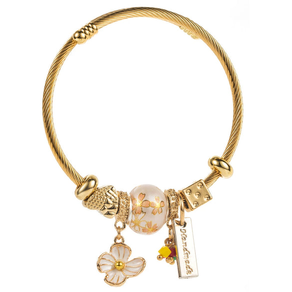 Women's Fashion Stainless Steel Bracelet With Diamond And Flower Pendant