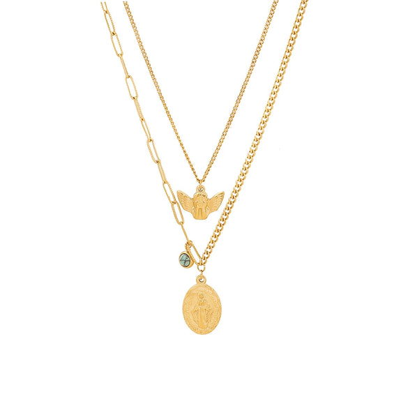 Women's Fashion Stainless Steel Double Tassel Yshaped Cross Necklace With Electroplating