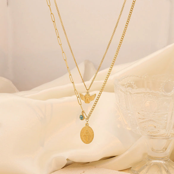 Women's Fashion Stainless Steel Double Tassel Yshaped Cross Necklace With Electroplating