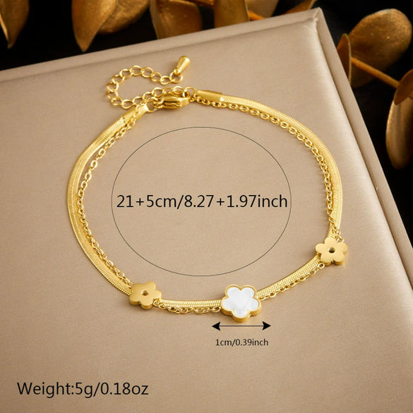 Women's Fashion Stainless Steel Foot Chain With Flower Pattern And Multilayer Stacked Design