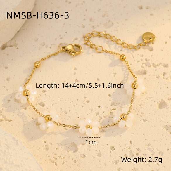 Women's Fashion Stainless Steel Geometric Beaded Bracelet With Electroplating Treatment
