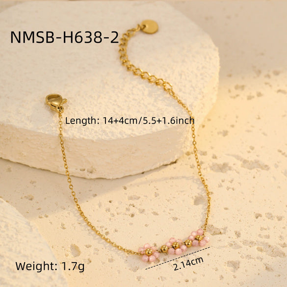 Women's Fashion Stainless Steel Geometric Beaded Bracelet With Electroplating Treatment
