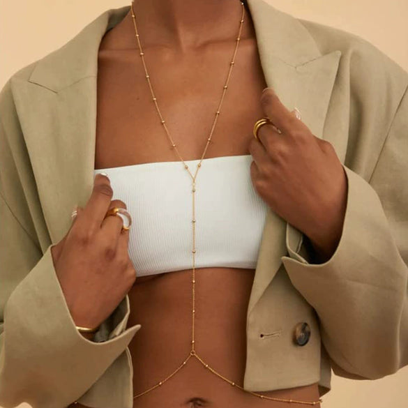 Women's Fashion Stainless Steel Geometric Round Bead Body Chain Necklace And Waist Chain With Electroplated Finish