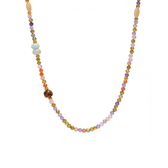 Women's Fashion Stainless Steel Geometric Zircon Tiger Eye Stone Handmade Clavicle Chain Necklace With Electroplating