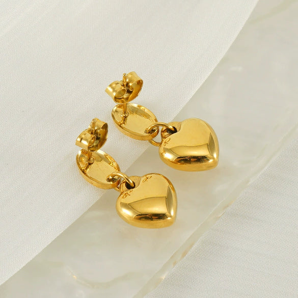 Women's Fashion Stainless Steel Heartshaped Golden Electroplated Earrings Jewelry