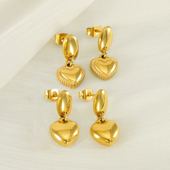 Women's Fashion Stainless Steel Heartshaped Golden Electroplated Earrings Jewelry