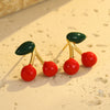 Women's Fashion Stainless Steel 18K Electroplated Cherry And Leaves Earrings