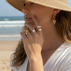 Women’s Fashion Stainless Steel Ring With Imitation Pearl Geometric Design And 18K Vacuum Plated Finish