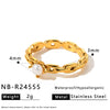 Women’s Fashion Stainless Steel Ring With Imitation Pearl Geometric Design And 18K Vacuum Plated Finish