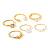 Women’s Fashion Stainless Steel Ring With Imitation Pearl Geometric Design And 18K Vacuum Plated Finish