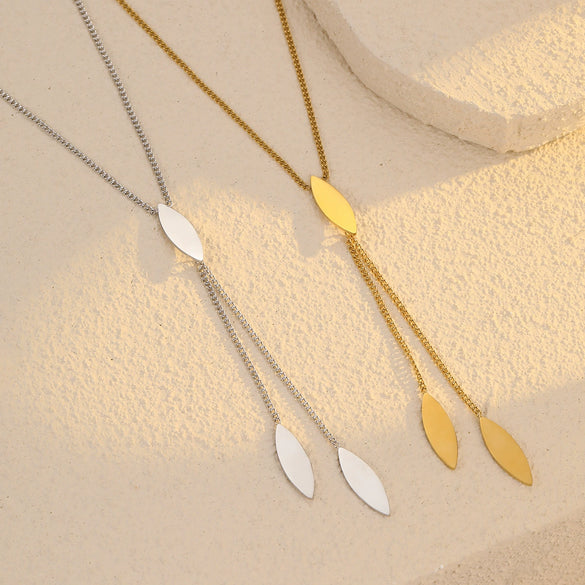 Women's Fashion Stainless Steel Sweater Chain With Water Drop Disc Pendant And Electroplating Treatment