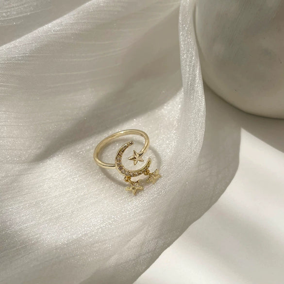 Women's Fashion Star Moon Opening Adjustable Index Finger Ring With Electroplating Design