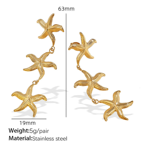 Women's Fashion Starfish 316L Stainless Steel Electroplated Earrings Ocean Series