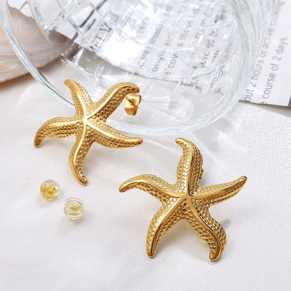 Women's Fashion Starfish 316L Stainless Steel Electroplated Earrings Ocean Series