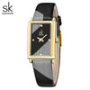 Women's Fashion Striped Square Watch Alloy Case Stainless Steel Buckle Pu Strap Mineral Reinforced Glass Mirror Waterproof Business Style