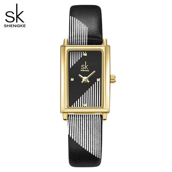 Women's Fashion Striped Square Watch Alloy Case Stainless Steel Buckle Pu Strap Mineral Reinforced Glass Mirror Waterproof Business Style