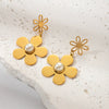 Women's Fashion Sweet Stainless Steel Flower And Heart Shape Pendant Earrings With Electroplating