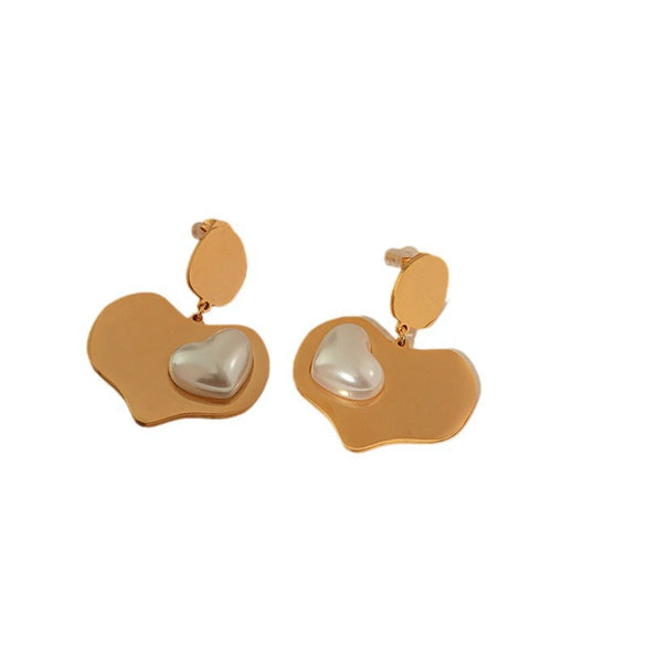 Women's Fashion Sweet Stainless Steel Flower And Heart Shape Pendant Earrings With Electroplating