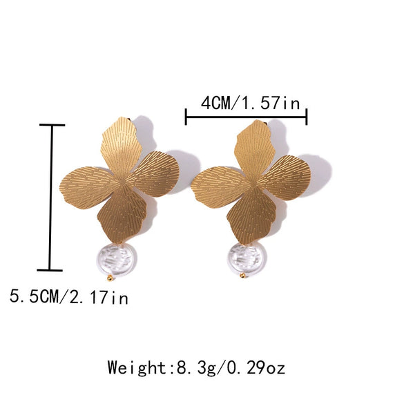 Women's Fashion Sweet Stainless Steel Flower And Heart Shape Pendant Earrings With Electroplating